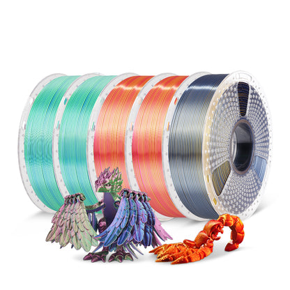 [13th Anniv Deal] Multi-Color SILK 5KG Filament Bundle, 1KG per Roll, 5 Packs Bundle
