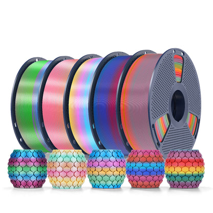 PLA Rainbow and SILK Rainbow 5KG Filament Bundle, 1KG per Roll, 5 Packs Bundle