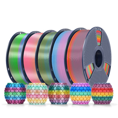 PLA Rainbow and SILK Rainbow 5KG Filament Bundle, 1KG per Roll, 5 Packs Bundle