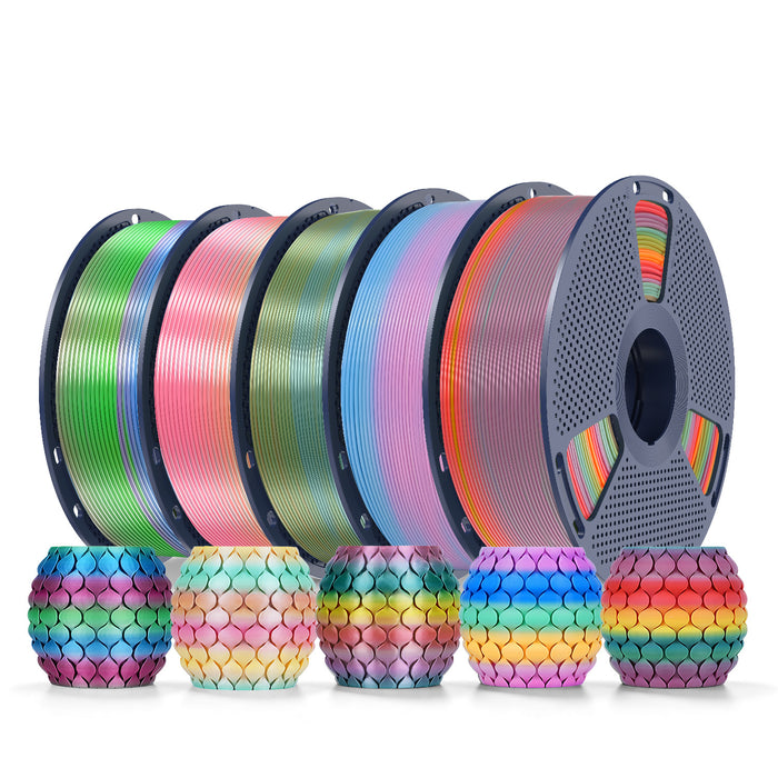 PLA Rainbow and SILK Rainbow 5KG Filament Bundle, 1KG per Roll, 5 Packs Bundle