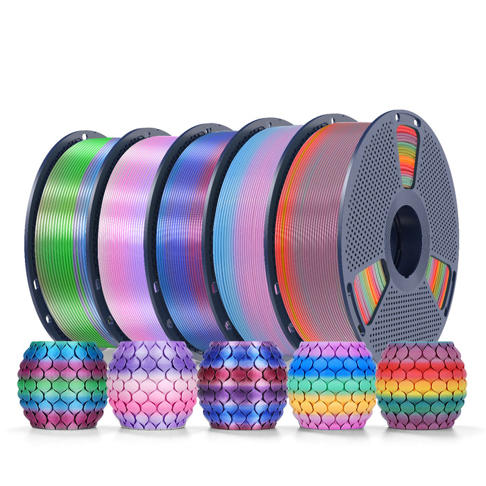 PLA Rainbow and SILK Rainbow 5KG Filament Bundle, 1KG per Roll, 5 Packs Bundle