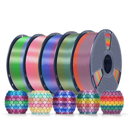 PLA Rainbow and SILK Rainbow 5KG Filament Bundle, 1KG per Roll, 5 Packs Bundle