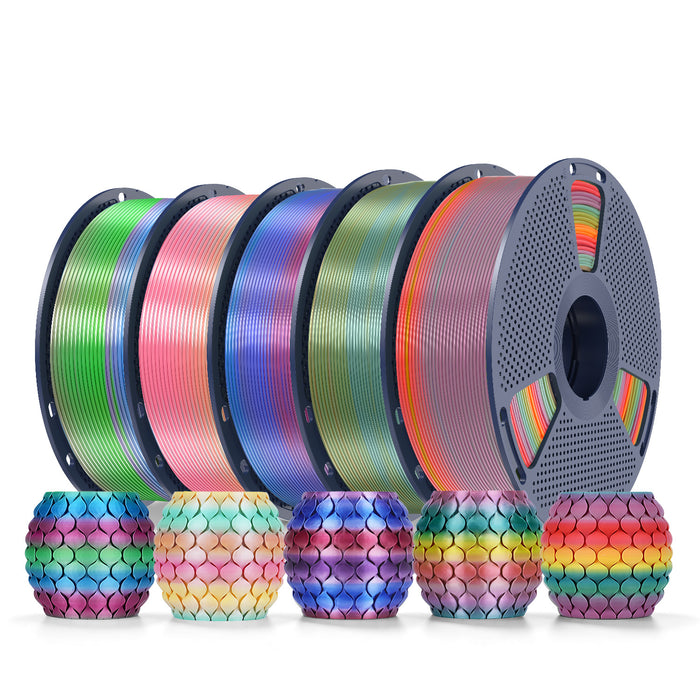 PLA Rainbow and SILK Rainbow 5KG Filament Bundle, 1KG per Roll, 5 Packs Bundle