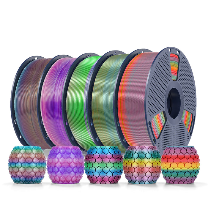 PLA Rainbow and SILK Rainbow 5KG Filament Bundle, 1KG per Roll, 5 Packs Bundle