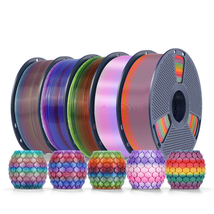 PLA Rainbow and SILK Rainbow 5KG Filament Bundle, 1KG per Roll, 5 Packs Bundle
