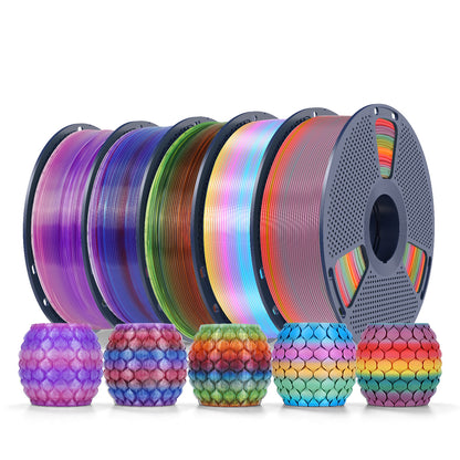 PLA Rainbow and SILK Rainbow 5KG Filament Bundle, 1KG per Roll, 5 Packs Bundle