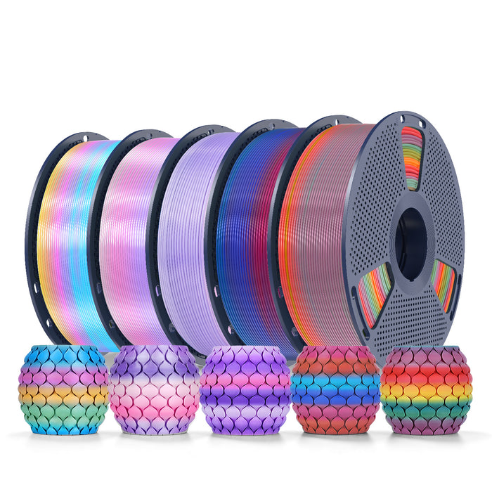 PLA Rainbow and SILK Rainbow 5KG Filament Bundle, 1KG per Roll, 5 Packs Bundle