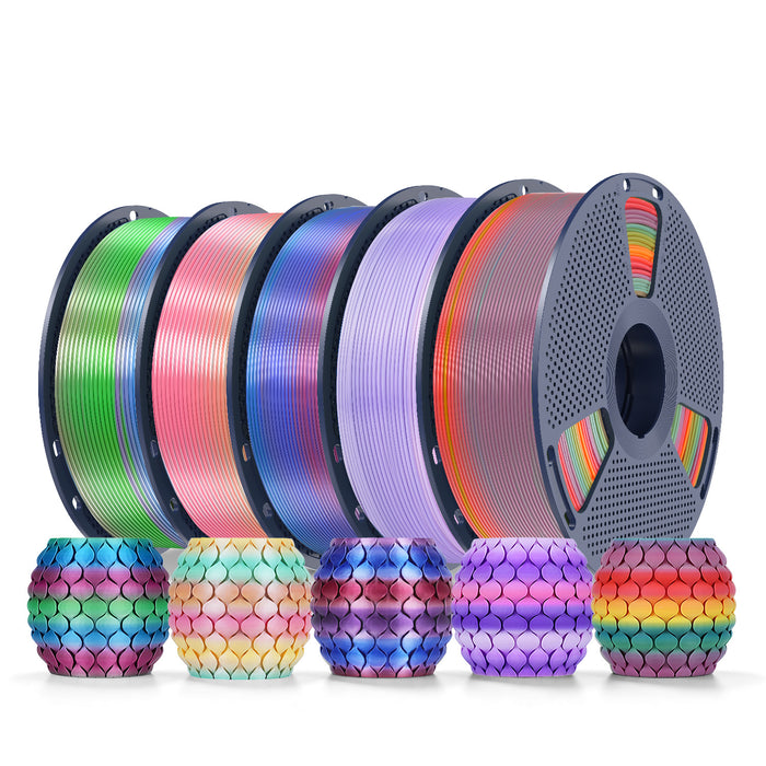 PLA Rainbow and SILK Rainbow 5KG Filament Bundle, 1KG per Roll, 5 Packs Bundle