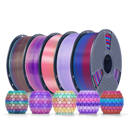 PLA Rainbow and SILK Rainbow 5KG Filament Bundle, 1KG per Roll, 5 Packs Bundle