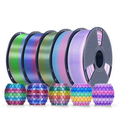 PLA Rainbow and SILK Rainbow 5KG Filament Bundle, 1KG per Roll, 5 Packs Bundle