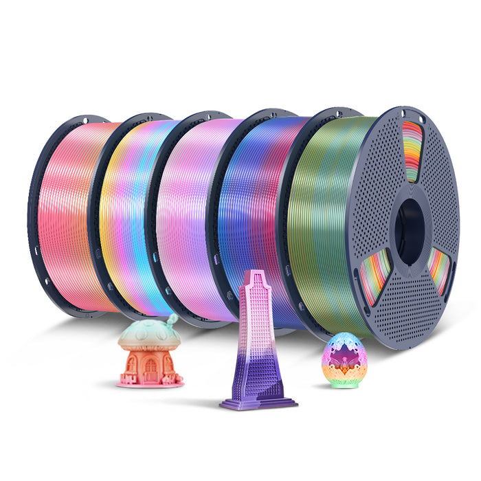 PLA Rainbow and SILK Rainbow 5KG Filament Bundle, 1KG per Roll, 5 Packs Bundle