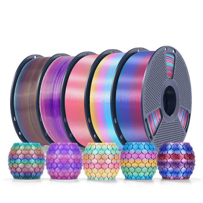 PLA Rainbow and SILK Rainbow 5KG Filament Bundle, 1KG per Roll, 5 Packs Bundle