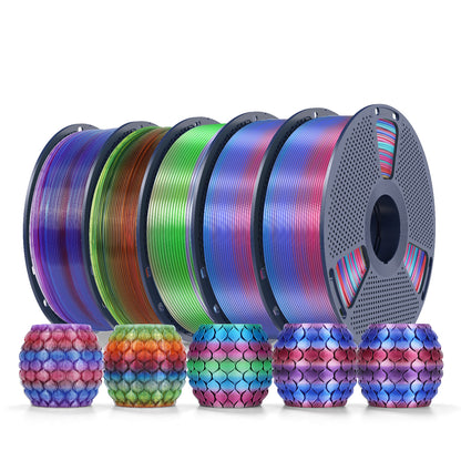 PLA Rainbow and SILK Rainbow 5KG Filament Bundle, 1KG per Roll, 5 Packs Bundle