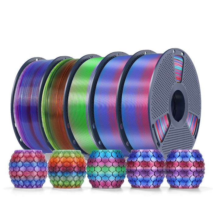 PLA Rainbow and SILK Rainbow 5KG Filament Bundle, 1KG per Roll, 5 Packs Bundle