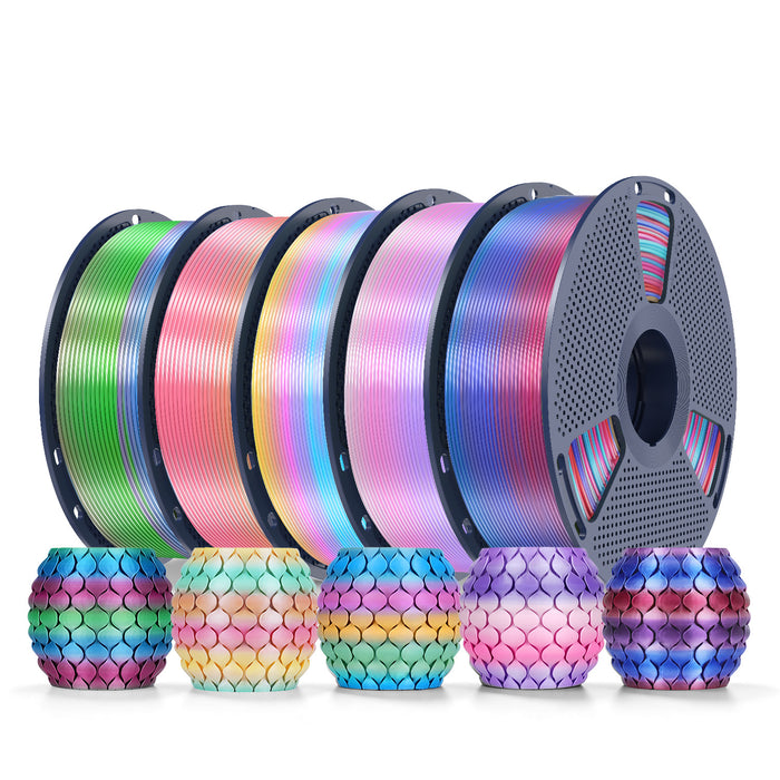 PLA Rainbow and SILK Rainbow 5KG Filament Bundle, 1KG per Roll, 5 Packs Bundle