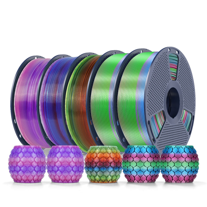 PLA Rainbow and SILK Rainbow 5KG Filament Bundle, 1KG per Roll, 5 Packs Bundle