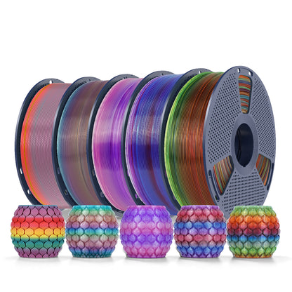 PLA Rainbow and SILK Rainbow 5KG Filament Bundle, 1KG per Roll, 5 Packs Bundle