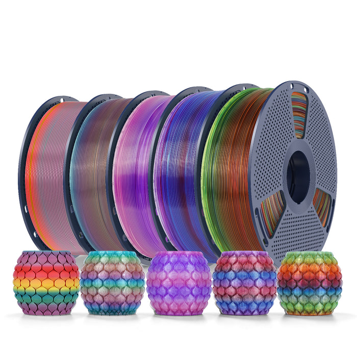 PLA Rainbow and SILK Rainbow 5KG Filament Bundle, 1KG per Roll, 5 Packs Bundle