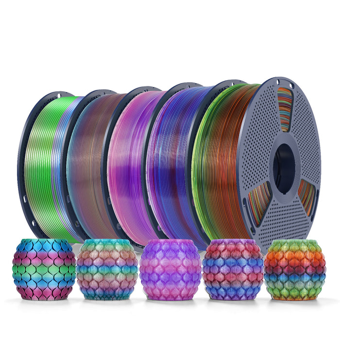 PLA Rainbow and SILK Rainbow 5KG Filament Bundle, 1KG per Roll, 5 Packs Bundle