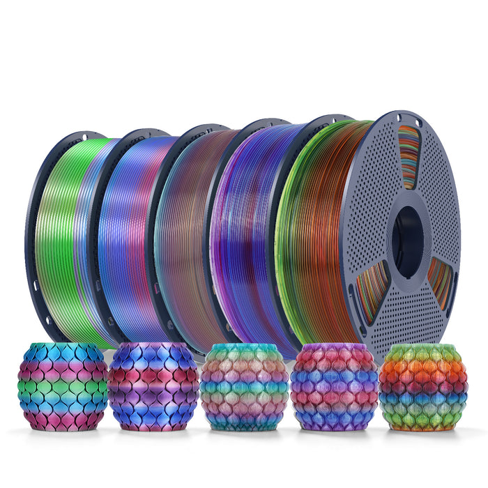 PLA Rainbow and SILK Rainbow 5KG Filament Bundle, 1KG per Roll, 5 Packs Bundle