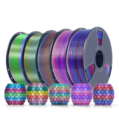 PLA Rainbow and SILK Rainbow 5KG Filament Bundle, 1KG per Roll, 5 Packs Bundle